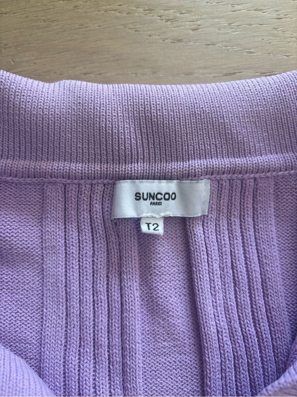 SUNCOO Lilac Ribbed Button-Front Collared Cardigan - Picture 2 of 3